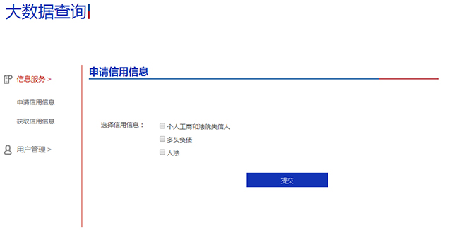 个人信用信息大数据查询选择页面